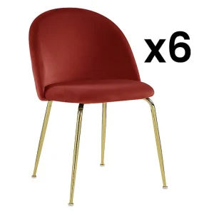Set van 6 stoelen MELBOURNE - Fluweel en goudkleurig metaal - Terracotta - Koop nu online
