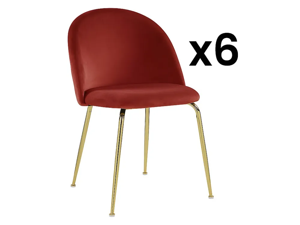 Set van 6 stoelen MELBOURNE - Fluweel en goudkleurig metaal - Terracotta - Koop nu online