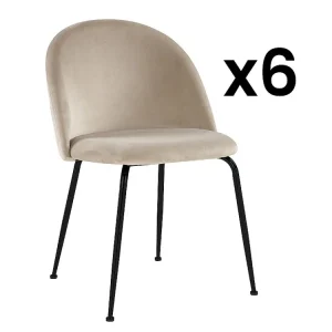 Set van 6 stoelen MELBOURNE - Fluweel en mat zwart metaal - Ecru - Koop nu online
