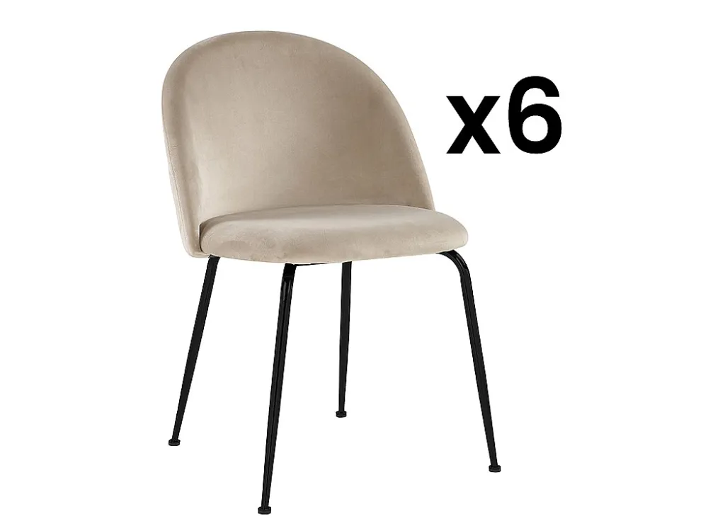 Set van 6 stoelen MELBOURNE - Fluweel en mat zwart metaal - Ecru - Koop nu online