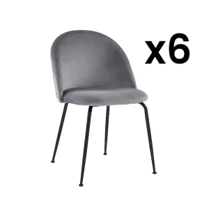 Set van 6 stoelen MELBOURNE - Fluweel en mat zwart metaal - Grijs