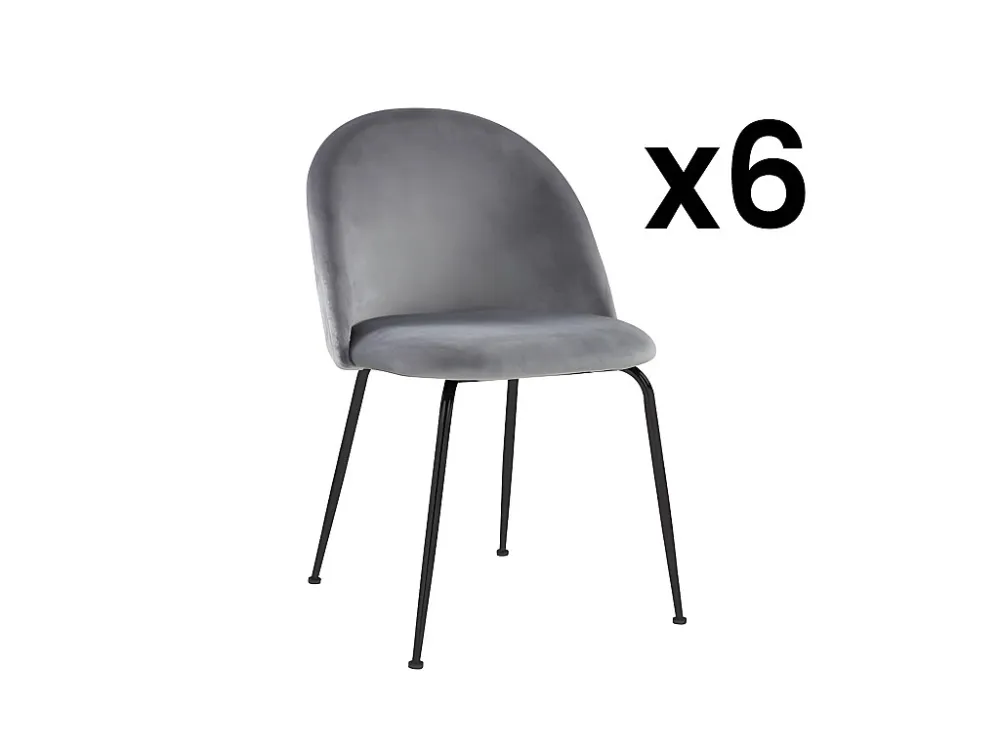 Set van 6 stoelen MELBOURNE - Fluweel en mat zwart metaal - Grijs