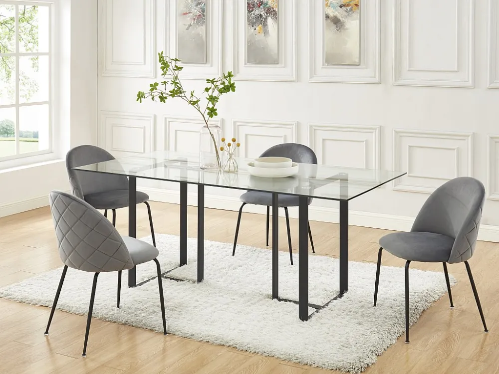 Set van 6 stoelen MELBOURNE - Fluweel en mat zwart metaal - Grijs