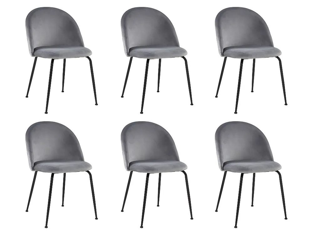 Set van 6 stoelen MELBOURNE - Fluweel en mat zwart metaal - Grijs