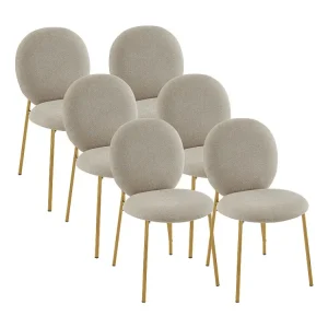Set van 6 stoelen met stoffen bekleding en goudkleurig metaal – Lichtbruin – ASTRENA