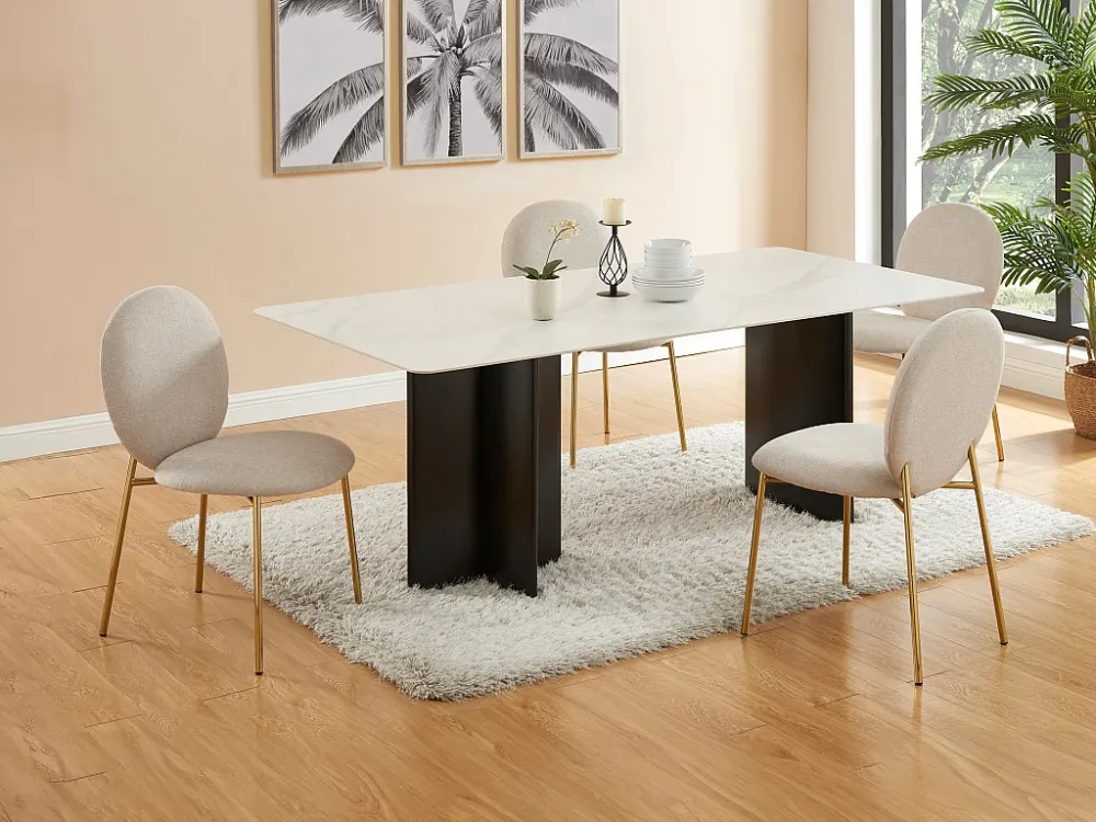Set van 2 stoelen met stoffen bekleding en goudkleurig metaal – Natuurtint – ASTRENA