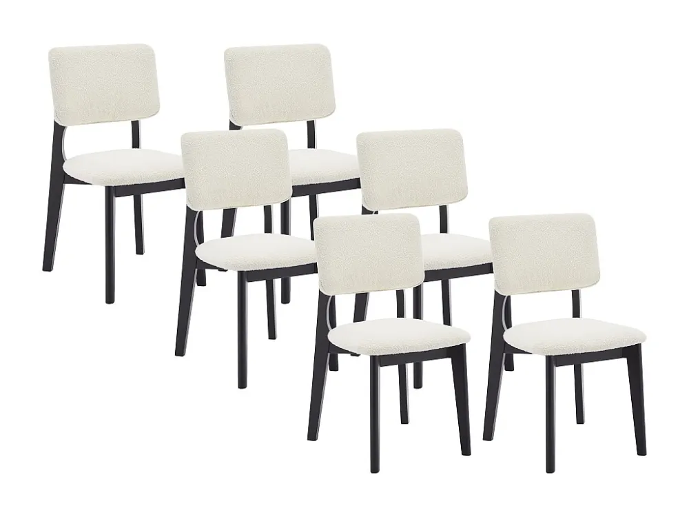Set van 6 stoelen van boucléstof en heveahout - Zwart en wit - JASMENA