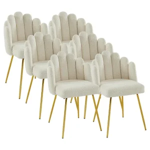 Set van 6 stoelen van boucléstof en metaal - Crèmewit - ALTINAM van Pascal MORABITO