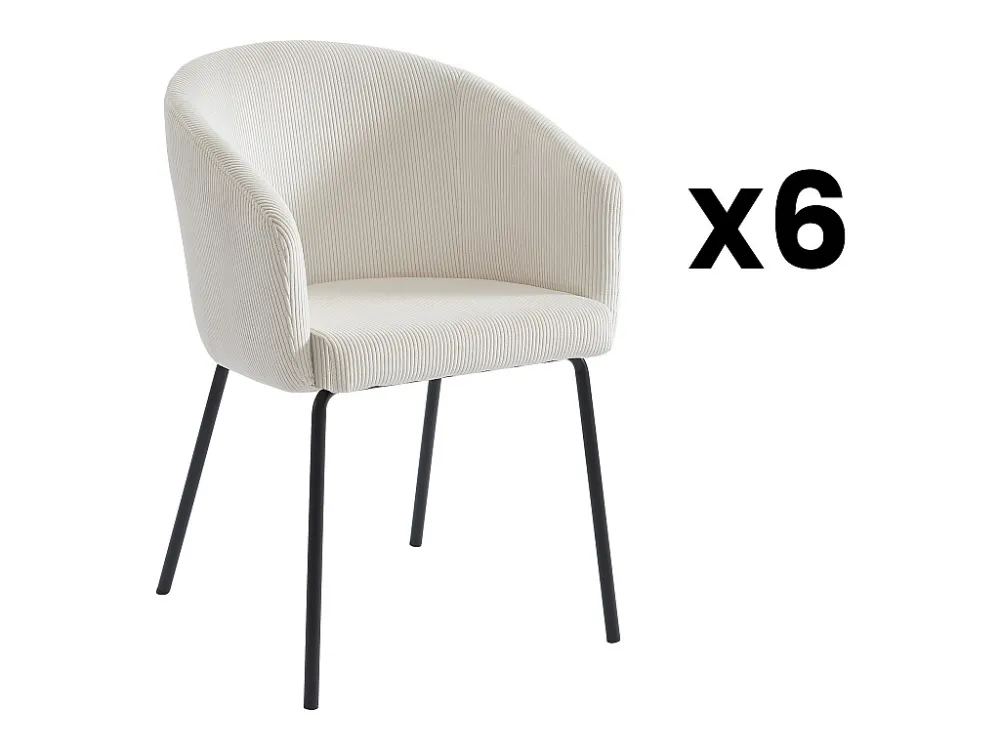 Set van 6 stoelen van ribfluweel en metaal - Crèmewit - MORONI van Pascal MORABITO
