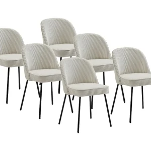 Set van 6 stoelen van ribfluweel en zwart metaal - Crèmewit - ALPALI