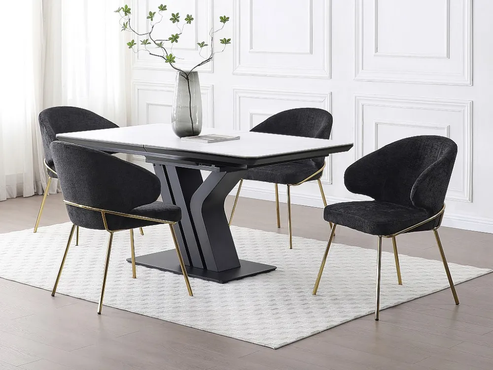 Set van 2 stoelen van stof en goudkleurig metaal - Zwart - LUXIVA