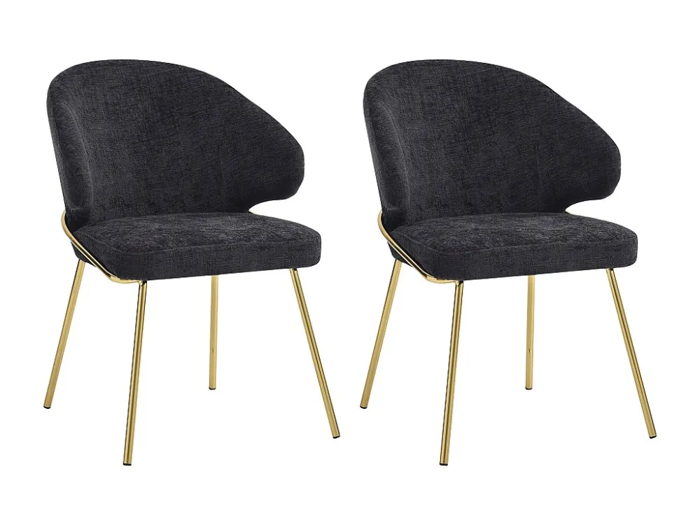 Set van 2 stoelen van stof en goudkleurig metaal - Zwart - LUXIVA