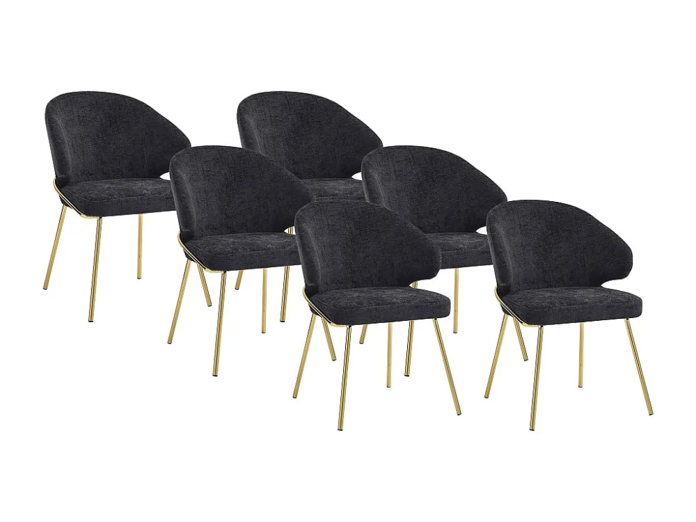 Set van 6 stoelen van stof en goudkleurig metaal - Zwart - LUXIVA