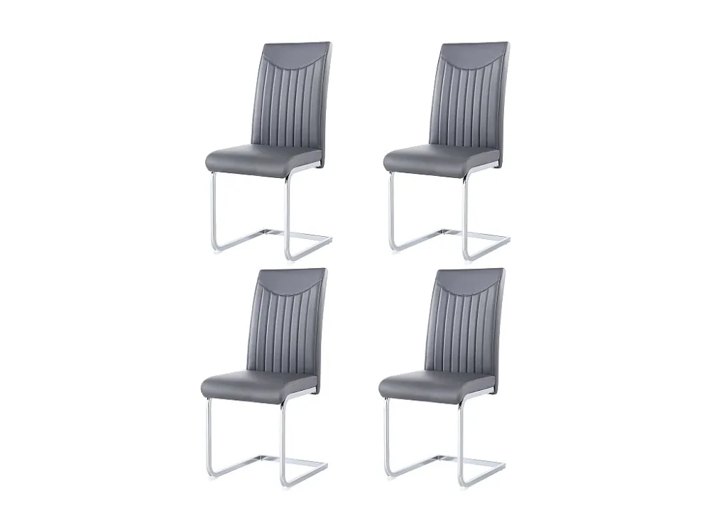 Set van 4 stoelen van synthetisch leer - metalen poten - rugleuning met gestreept patroon - grijs