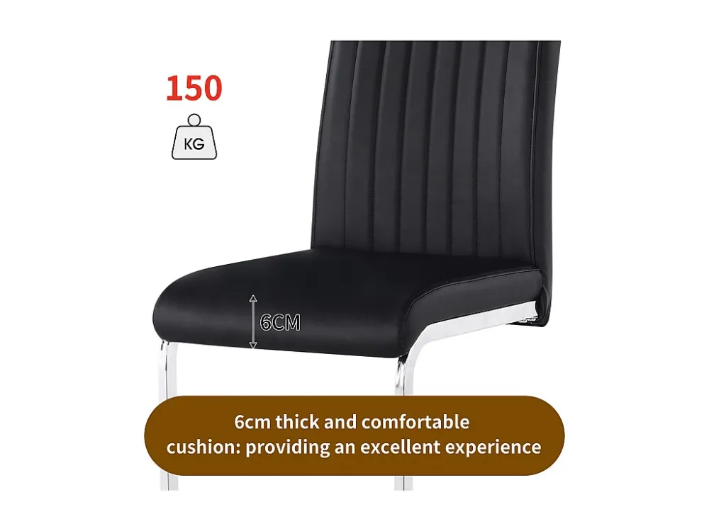 Set van 4 stoelen van synthetisch leer - metalen poten - rugleuning met gestreept patroon - zwart