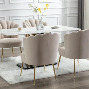 Set van 2 stoelen van velours en goudkleurig metaal - Lichtbruin - RUTY