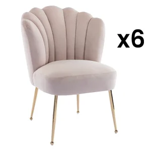 Set van 6 stoelen van velours en goudkleurig metaal - Natuurtint - RUTY