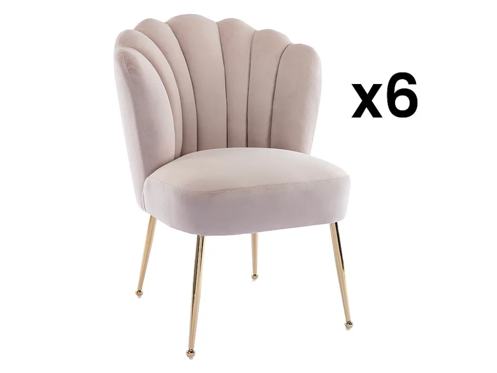 Set van 6 stoelen van velours en goudkleurig metaal - Natuurtint - RUTY