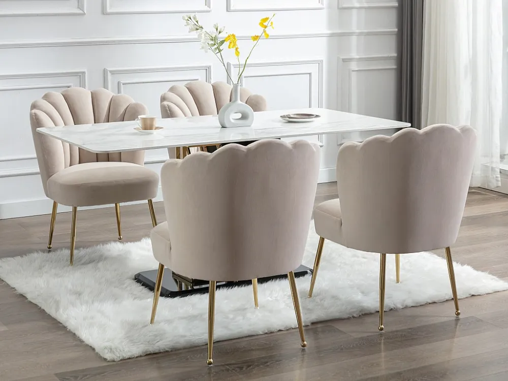 Set van 6 stoelen van velours en goudkleurig metaal - Natuurtint - RUTY