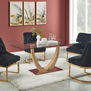 Set van 2 stoelen van velours en goudkleurig roestvrij staal - Zwart - PORILASO