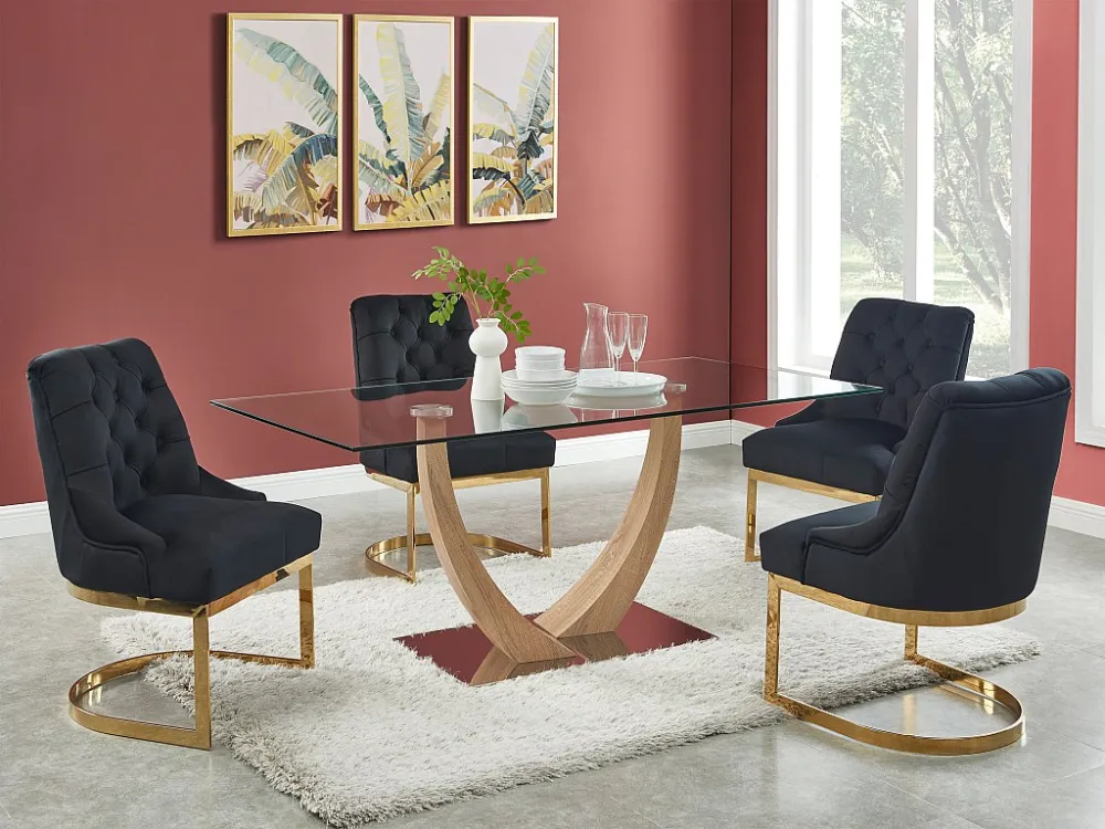Set van 2 stoelen van velours en goudkleurig roestvrij staal - Zwart - PORILASO