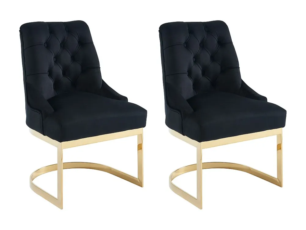 Set van 2 stoelen van velours en goudkleurig roestvrij staal - Zwart - PORILASO