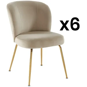 Set van 6 stoelen van velours en goudkleurig metaal - Natuurtint - POLPONA van Pascal MORABITO
