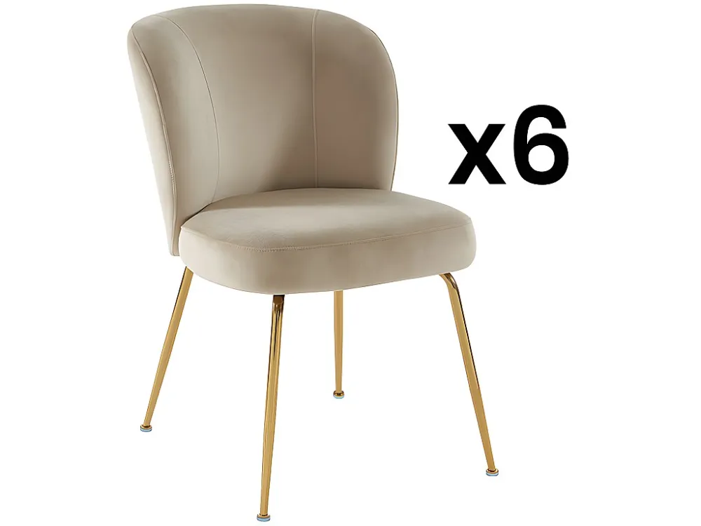 Set van 6 stoelen van velours en goudkleurig metaal - Natuurtint - POLPONA van Pascal MORABITO