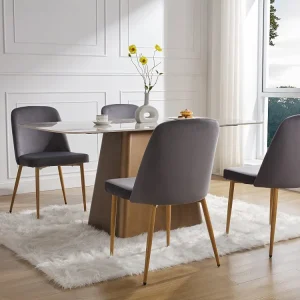 Set van 2 stoelen van velours en metaal met houteffect - Grijs - MINAGRI