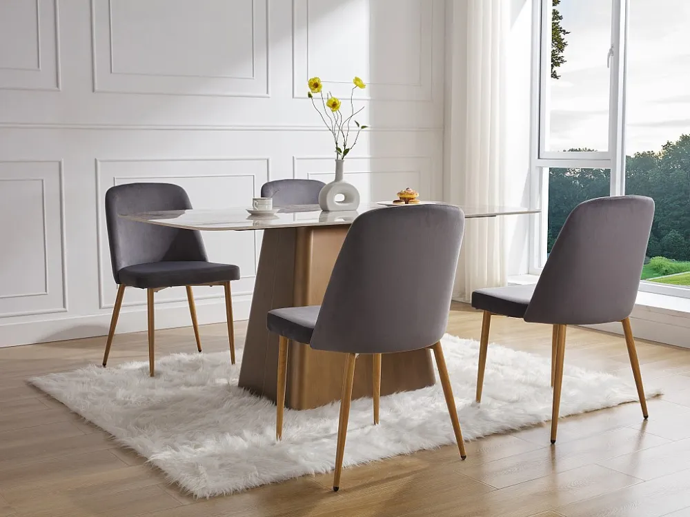Set van 2 stoelen van velours en metaal met houteffect - Grijs - MINAGRI
