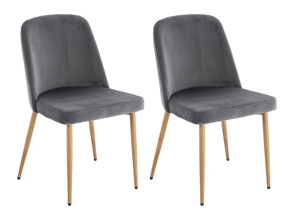 Set van 2 stoelen van velours en metaal met houteffect - Grijs - MINAGRI