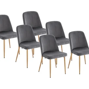 Set van 6 stoelen van velours en metaal met houteffect - Grijs - MINAGRI