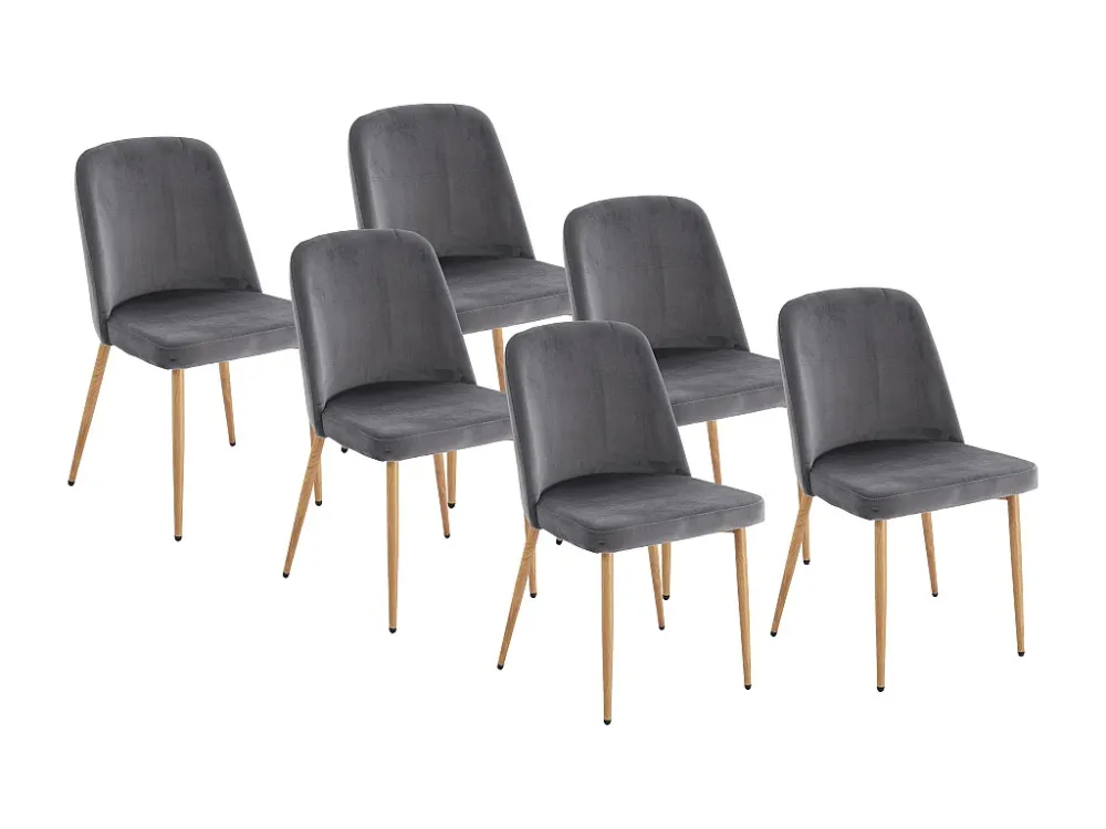 Set van 6 stoelen van velours en metaal met houteffect - Grijs - MINAGRI