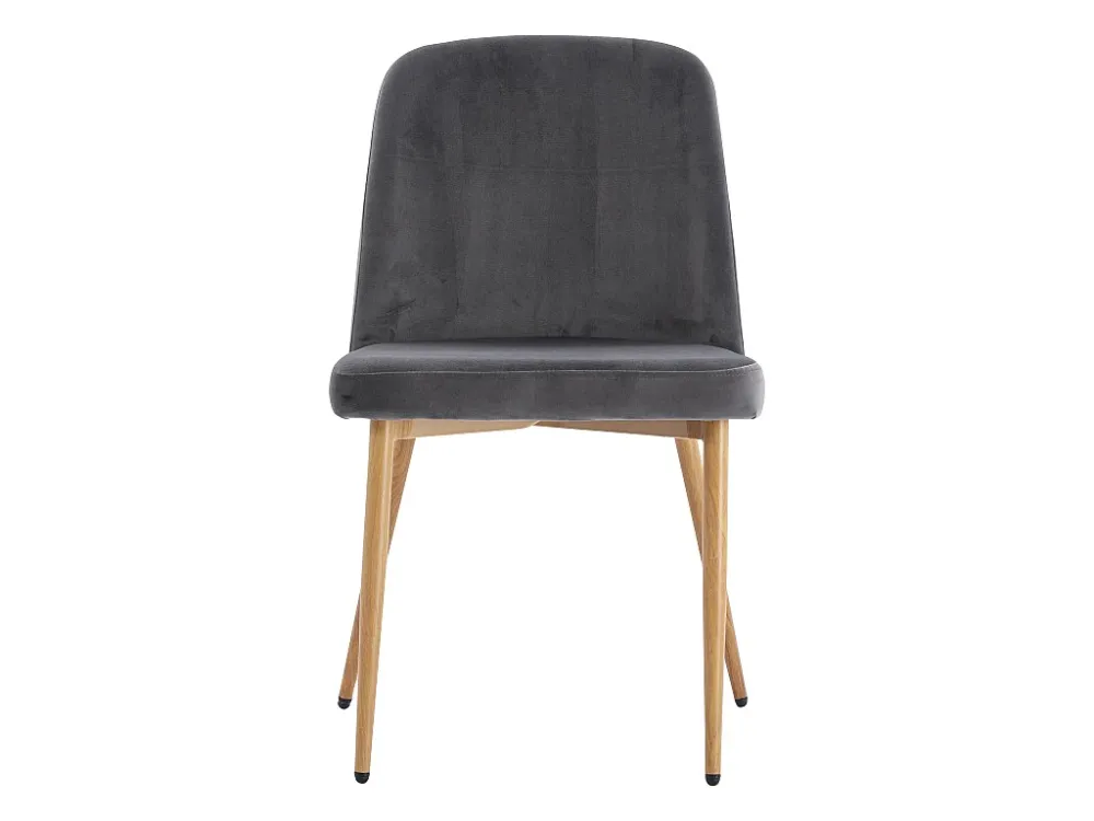 Set van 6 stoelen van velours en metaal met houteffect - Grijs - MINAGRI