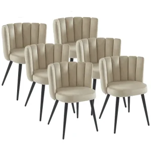 Set van 6 stoelen van velours en zwart metaal - Lichtbruin - PRANILA