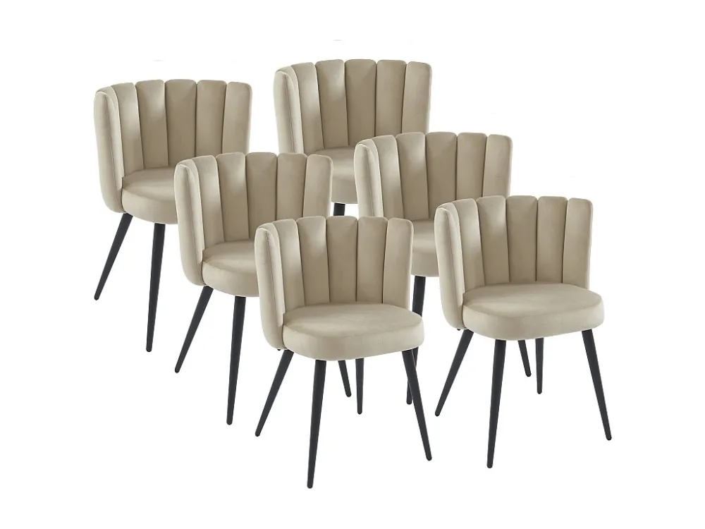 Set van 6 stoelen van velours en zwart metaal - Lichtbruin - PRANILA