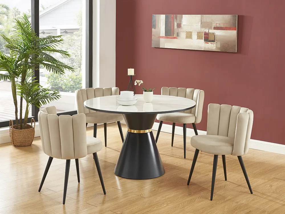 Set van 6 stoelen van velours en zwart metaal - Lichtbruin - PRANILA