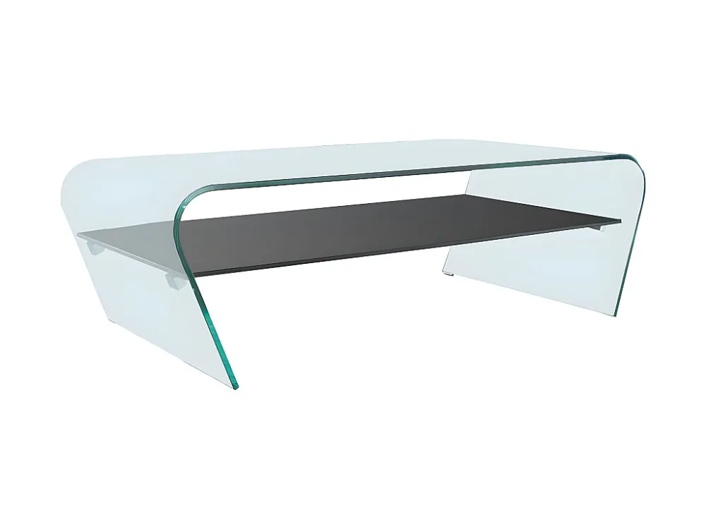 Set van transparante en zwarte salontafel KELLY en shaggy antracietkleurig tapijt DOLCE