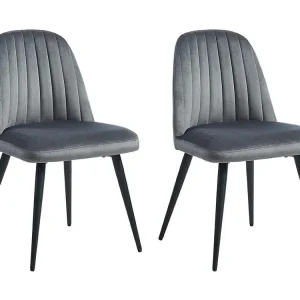 Set van 2 van vroeger stoelen met armleuningen van fluweel en zwart metaal ELEANA - Grijs