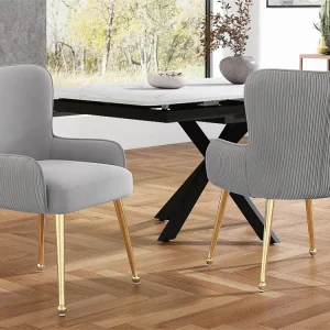 Set van 2 Velours stoelen - met armleuningen en goud metalen poten - Grijs & Goud