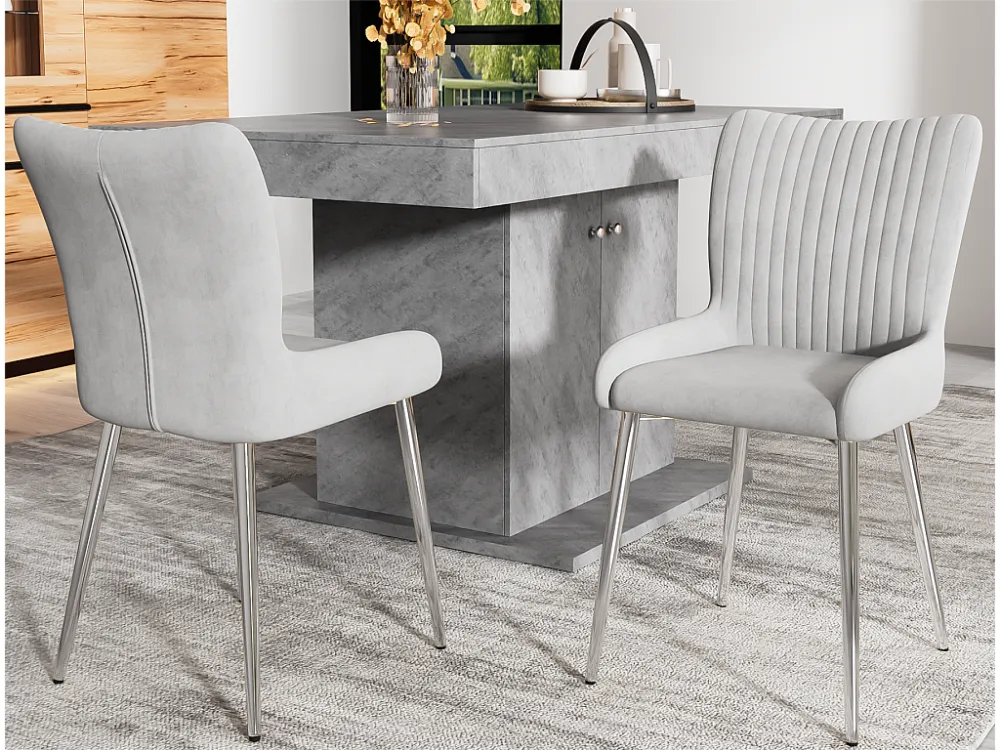 Set van 2 Velours stoelen - met zilveren metalen poten - Grijs