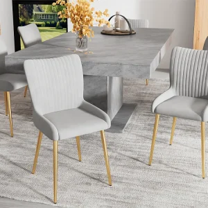 Set van 6 Veloursstof stoelen - met goud metalen poten - Grijs