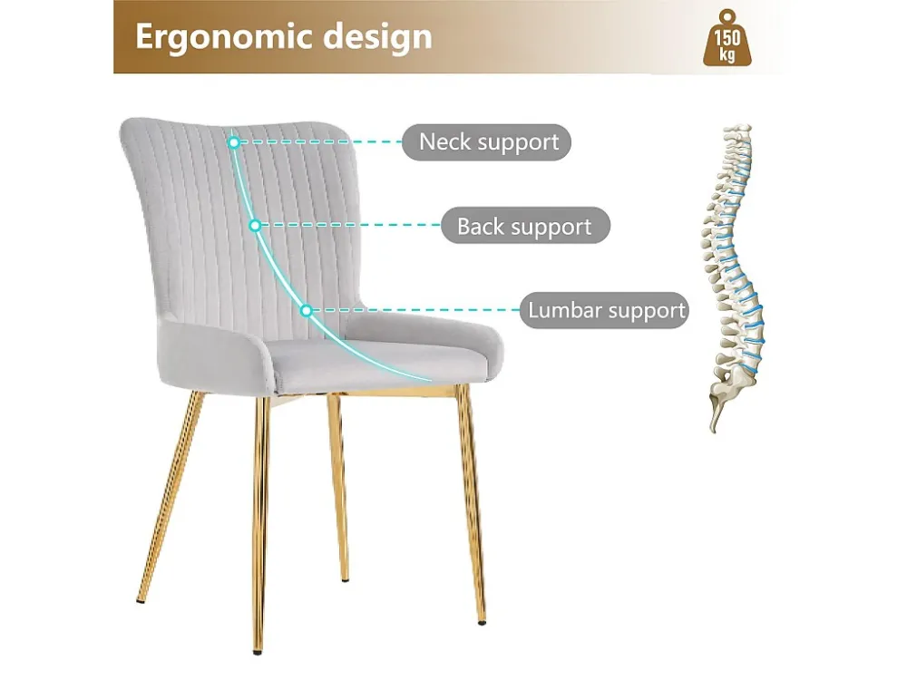 Set van 6 Veloursstof stoelen - met goud metalen poten - Grijs