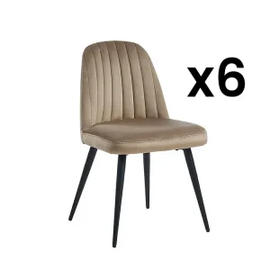 Set van 6 vintage stoelen met armleuningen van fluweel en zwart metaal ELEANA - Ecru