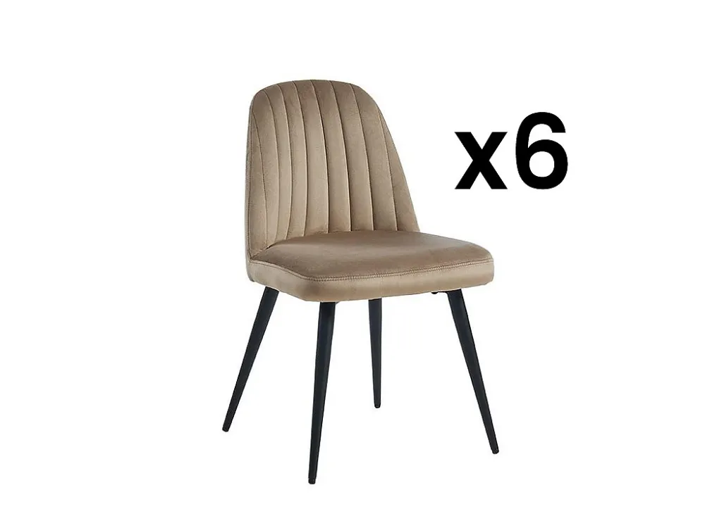 Set van 6 vintage stoelen met armleuningen van fluweel en zwart metaal ELEANA - Ecru