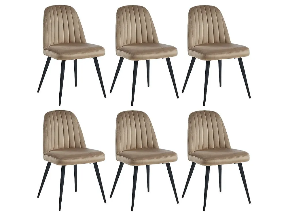 Set van 6 vintage stoelen met armleuningen van fluweel en zwart metaal ELEANA - Ecru