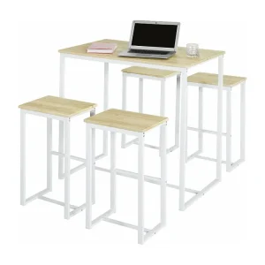 SoBuy OGT15-WN Set van 1 tafel + 4 krukken industriÃ«le stijl Bistro bartafelset + 4 barkrukken met voetsteun Hoge hoge ke...