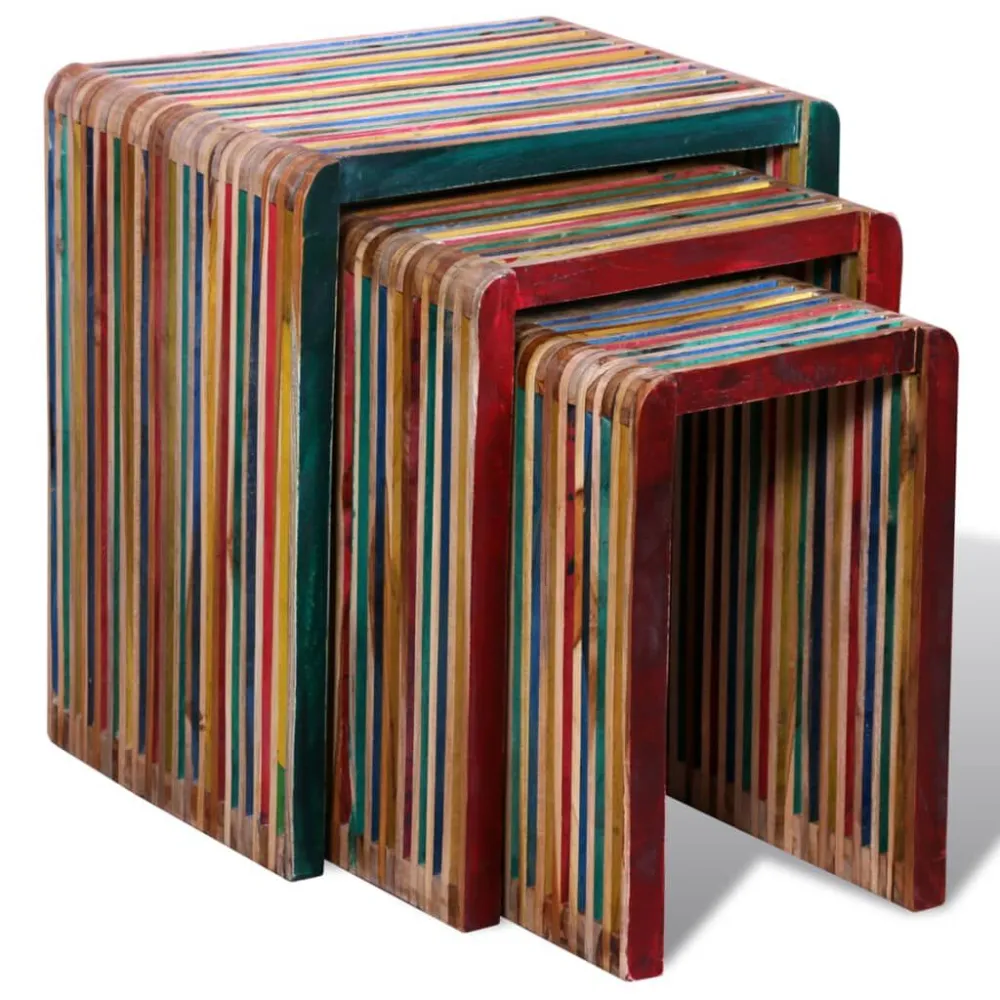 Tafeltjesset gerecycled teakhout meerkleurig 3-delig