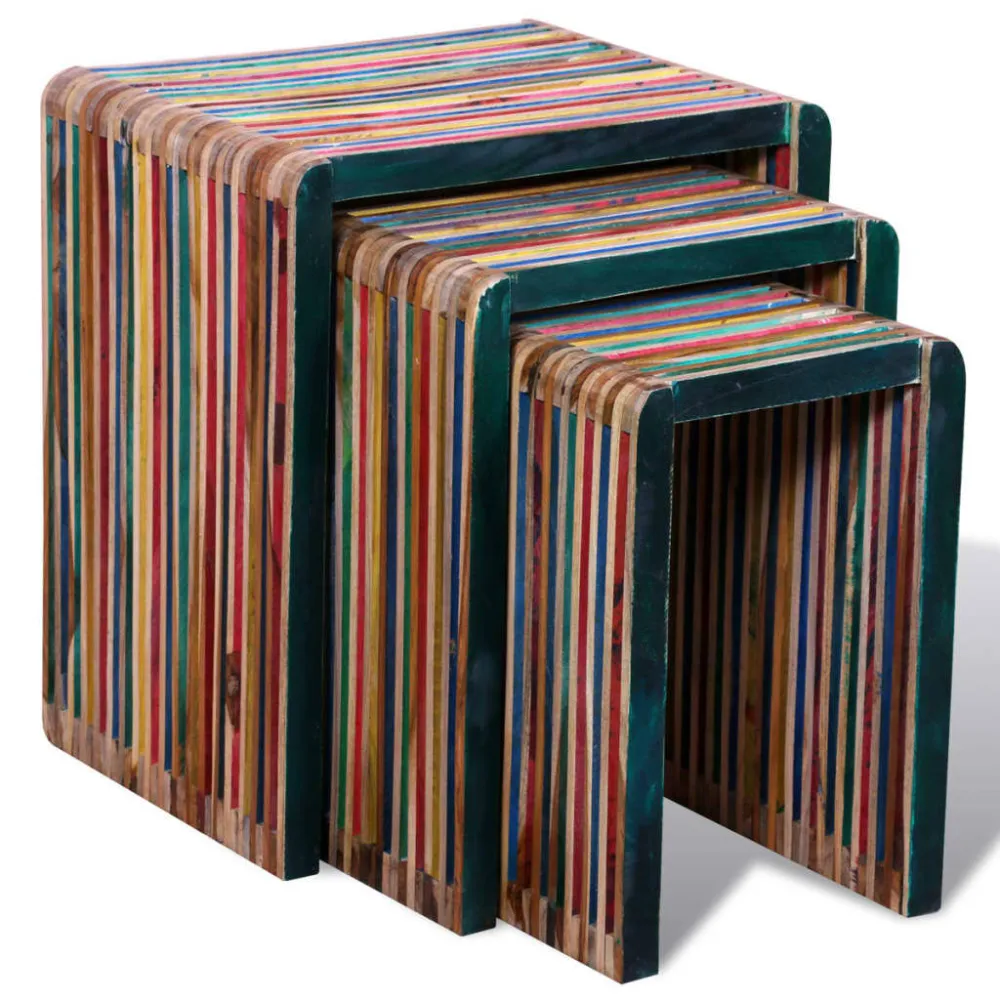 Tafeltjesset gerecycled teakhout meerkleurig 3-delig