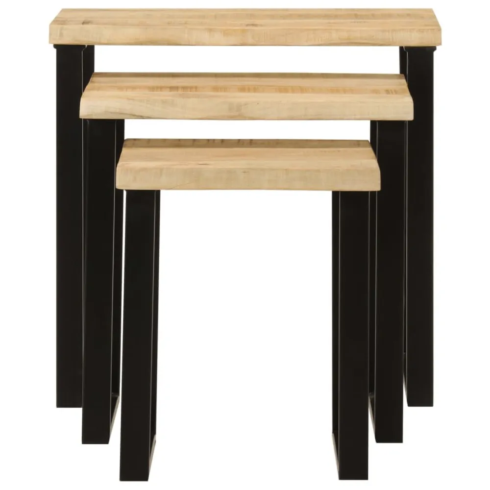 Tafeltjesset 3 st met natuurlijke rand massief mangohout